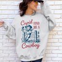 XXL Ash Light Gray Cupid Find Me A Cowboy Western Love Heart Valentine's Day Theme Graphic Print Premium Sweatshirt