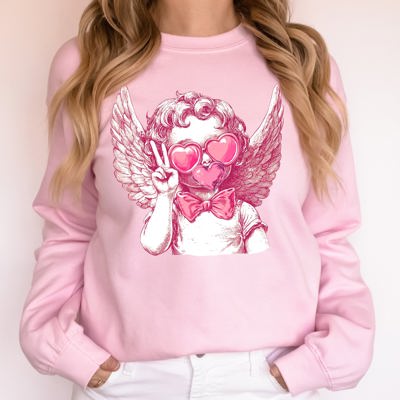 Cupid Peace Sunglasses Wings Valentine's Day Love Illustrated Graphic Sweatshirt