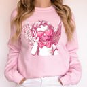 Small Light Pink Cupid Peace Sunglasses Wings Valentine's Day Love Illustrated Graphic Sweatshirt