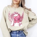 Medium Sand Cupid Peace Sunglasses Wings Valentine's Day Love Illustrated Graphic Sweatshirt