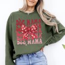 Large Military Green Dog Mama Ribbon Valentines Day Love Hearts Cozy Fleece Knit Warm Casual Everyday Wear Sweatshirt