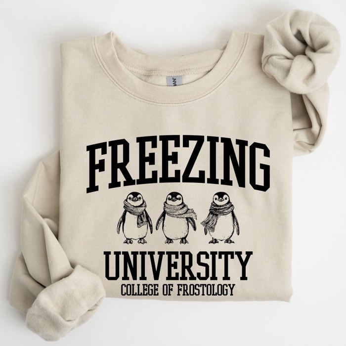 Freezing University Whimsical Penguins Winter Cozy Snowy Landscape For Cold Day Sweatshirt
