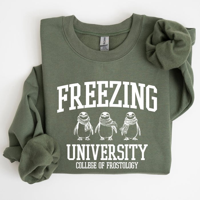 Freezing University Whimsical Penguins Winter Cozy Snowy Landscape For Cold Day Sweatshirt