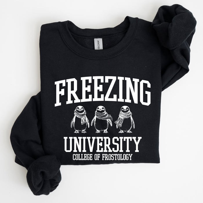 Freezing University Whimsical Penguins Winter Cozy Snowy Landscape For Cold Day Sweatshirt