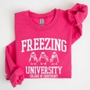 XXL Heliconia Bright Pink Freezing University Whimsical Penguins Winter Cozy Snowy Landscape For Cold Day Sweatshirt