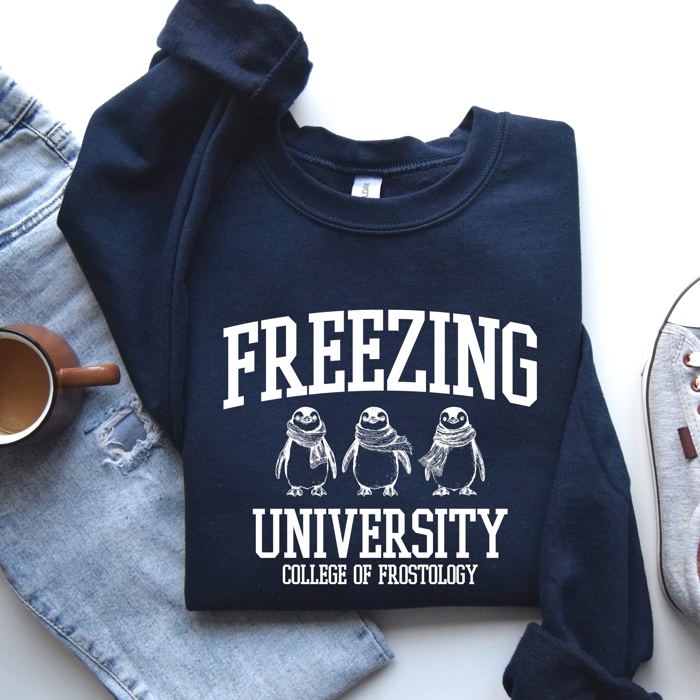 Freezing University Whimsical Penguins Winter Cozy Snowy Landscape For Cold Day Sweatshirt