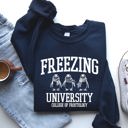 Large Navy Freezing University Whimsical Penguins Winter Cozy Snowy Landscape For Cold Day Sweatshirt