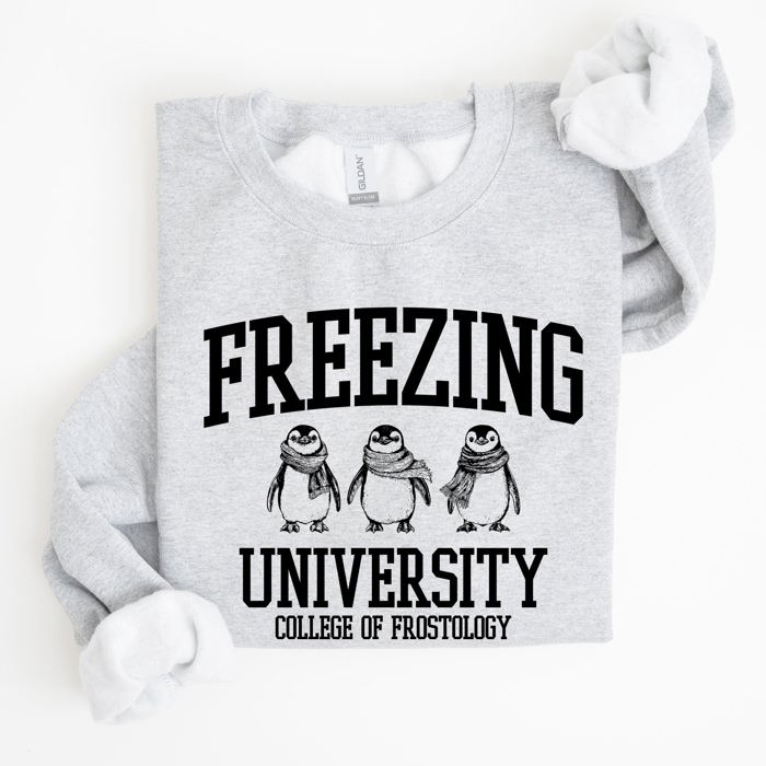 Freezing University Whimsical Penguins Winter Cozy Snowy Landscape For Cold Day Sweatshirt