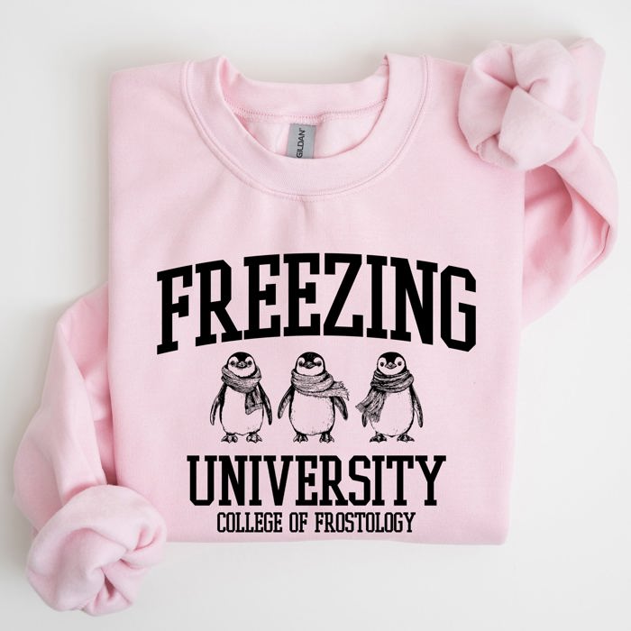 Freezing University Whimsical Penguins Winter Cozy Snowy Landscape For Cold Day Sweatshirt