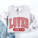 XXXL Ash Light Gray Loved John 3:16 Checkered Cozy Valentine Love Christian Faith Scripture Sweatshirt