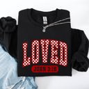 Small Black Loved John 3:16 Checkered Cozy Valentine Love Christian Faith Scripture Sweatshirt