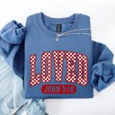 Small Indigo Blue Loved John 3:16 Checkered Cozy Valentine Love Christian Faith Scripture Sweatshirt