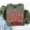 Small Military Green Loved John 3:16 Checkered Cozy Valentine Love Christian Faith Scripture Sweatshirt