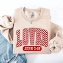 Small Sand Loved John 3:16 Checkered Cozy Valentine Love Christian Faith Scripture Sweatshirt