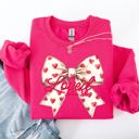 Small Heliconia Bright Pink Loved John 3:16 Valentine's Day Hearts Ribbon Bow Christian Faith Bible Verse Inspired Sweatshirt