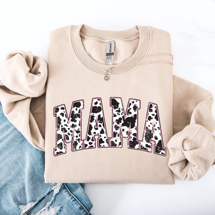 Mama Cow Print Western Vintage Country Farm Cowboy Cowgirl Rustic Cozy Graphic Sweatshirt