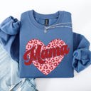 XXXL Indigo Blue Mama Leopard Print Hearts Valentine's Day Love Pattern For Moms Cozy Fleece Sweatshirt