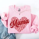 Large Light Pink Mama Leopard Print Hearts Valentine's Day Love Pattern For Moms Cozy Fleece Sweatshirt