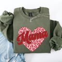 Large Military Green Mama Leopard Print Hearts Valentine's Day Love Pattern For Moms Cozy Fleece Sweatshirt