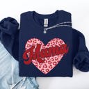XL Navy Mama Leopard Print Hearts Valentine's Day Love Pattern For Moms Cozy Fleece Sweatshirt