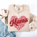 Medium Sand Mama Leopard Print Hearts Valentine's Day Love Pattern For Moms Cozy Fleece Sweatshirt