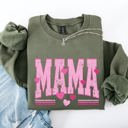 Large Military Green Mama Love Valentine's Day Hearts Stripes Cozy Family Love Message Warmth And Togetherness Theme Sweatshirt