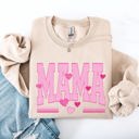 XL Sand Mama Love Valentine's Day Hearts Stripes Cozy Family Love Message Warmth And Togetherness Theme Sweatshirt