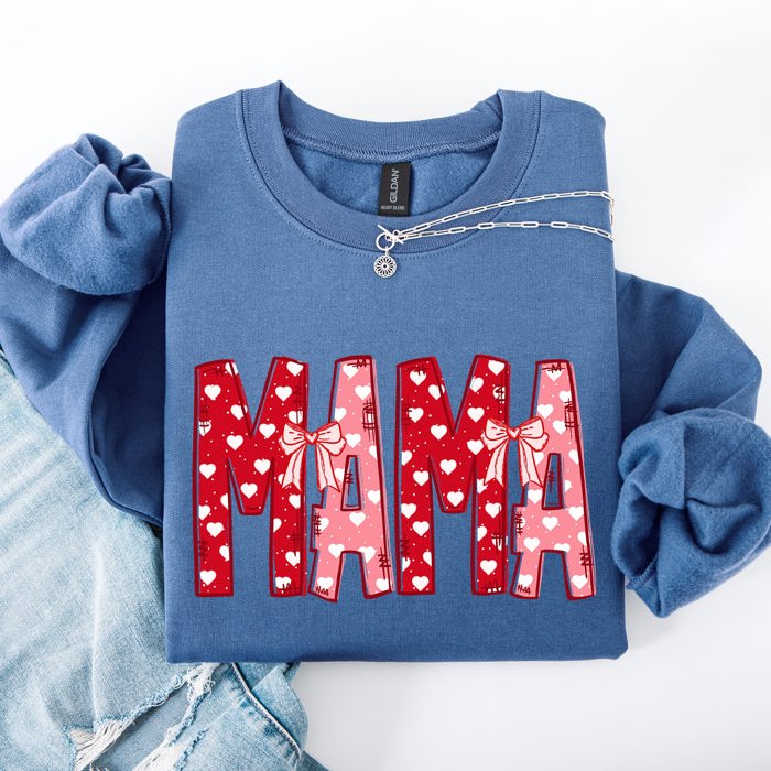 Mama Valentine's Day Ribbons Hearts Love Cozy Elegant Classic Fit Statement Sweatshirt