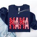 Medium Navy Mama Valentine's Day Ribbons Hearts Love Cozy Elegant Classic Fit Statement Sweatshirt