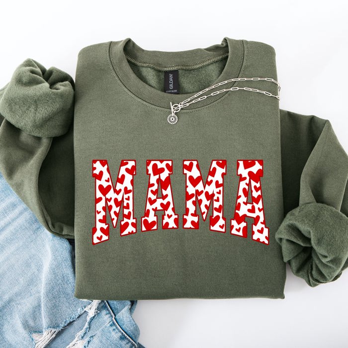 Mama Valentine's Day Varsity Hearts Love Cozy Fleece Premium Soft Warm Everyday Comfort Sweatshirt