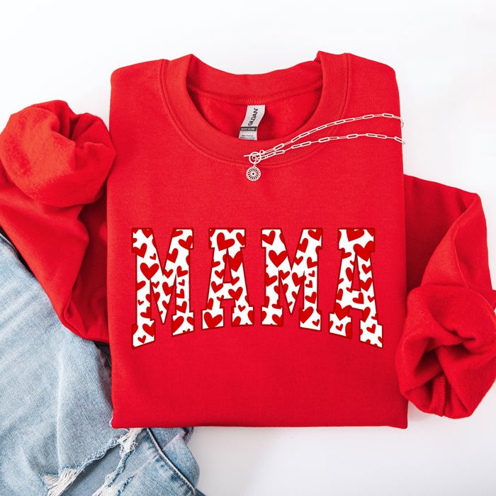 Mama Valentine's Day Varsity Hearts Love Cozy Fleece Premium Soft Warm Everyday Comfort Sweatshirt