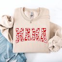 Large Sand Mama Valentine's Day Varsity Hearts Love Cozy Fleece Premium Soft Warm Everyday Comfort Sweatshirt