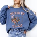 Large Indigo Blue Pucker Up Cowboy Valentine's Western Rodeo Heart Love Buckaroo Romance Graphic Sweatshirt