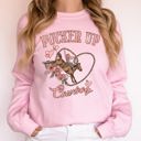 XXXL Light Pink Pucker Up Cowboy Valentine's Western Rodeo Heart Love Buckaroo Romance Graphic Sweatshirt