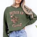 XXL Military Green Pucker Up Cowboy Valentine's Western Rodeo Heart Love Buckaroo Romance Graphic Sweatshirt