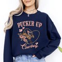 Medium Navy Pucker Up Cowboy Valentine's Western Rodeo Heart Love Buckaroo Romance Graphic Sweatshirt