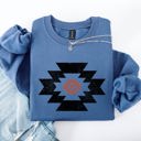 Medium Indigo Blue Retro Aztec Western Country Cowboy Desert Scene Inspired Outfit For Adventurous Spirits Sweatshirt