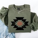 Medium Military Green Retro Aztec Western Country Cowboy Desert Scene Inspired Outfit For Adventurous Spirits Sweatshirt