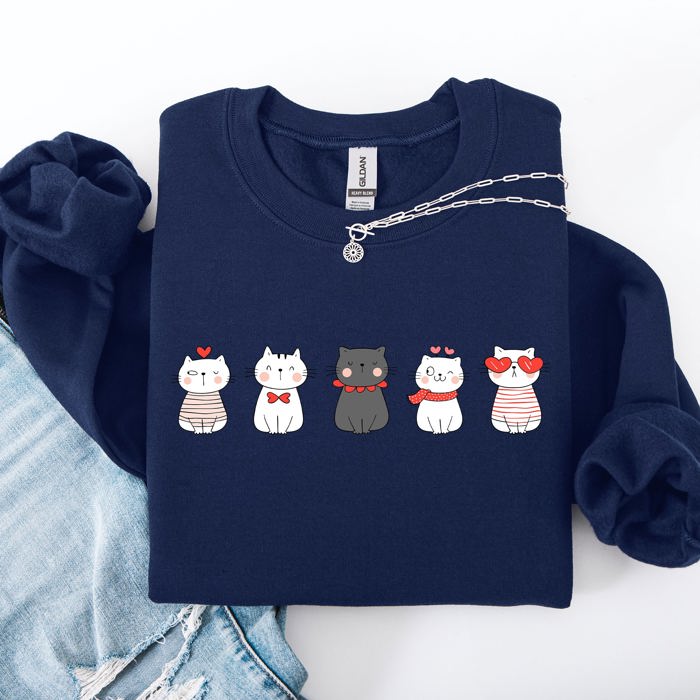 Valentine's Cat Cute Kawaii Love Heart Illustration With Cozy Fleece Theme For Lovers Sweatshirt