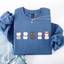Large Indigo Blue Valentine's Cat Cute Kawaii Love Heart Illustration With Cozy Fleece Theme For Lovers Sweatshirt
