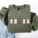 XL Military Green Valentine's Cat Cute Kawaii Love Heart Illustration With Cozy Fleece Theme For Lovers Sweatshirt