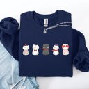 XL Navy Valentine's Cat Cute Kawaii Love Heart Illustration With Cozy Fleece Theme For Lovers Sweatshirt