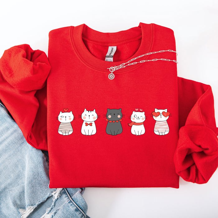 Valentine's Cat Cute Kawaii Love Heart Illustration With Cozy Fleece Theme For Lovers Sweatshirt