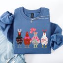 Medium Indigo Blue Valentine's Chickens Love Hearts Whimsical Farmhouse Cozy Design For Farm Lovers Sweatshirt