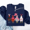 XL Navy Valentine's Chickens Love Hearts Whimsical Farmhouse Cozy Design For Farm Lovers Sweatshirt