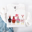 Medium White Valentine's Chickens Love Hearts Whimsical Farmhouse Cozy Design For Farm Lovers Sweatshirt