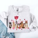 XXXL Ash Light Gray Valentine's Dogs Balloons Hearts Paw Prints Animal Lover Theme Cozy Cartoon Style Sweatshirt