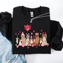 Large Black Valentine's Dogs Balloons Hearts Paw Prints Animal Lover Theme Cozy Cartoon Style Sweatshirt