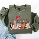 Medium Military Green Valentine's Dogs Balloons Hearts Paw Prints Animal Lover Theme Cozy Cartoon Style Sweatshirt