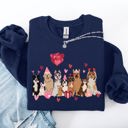 Small Navy Valentine's Dogs Balloons Hearts Paw Prints Animal Lover Theme Cozy Cartoon Style Sweatshirt